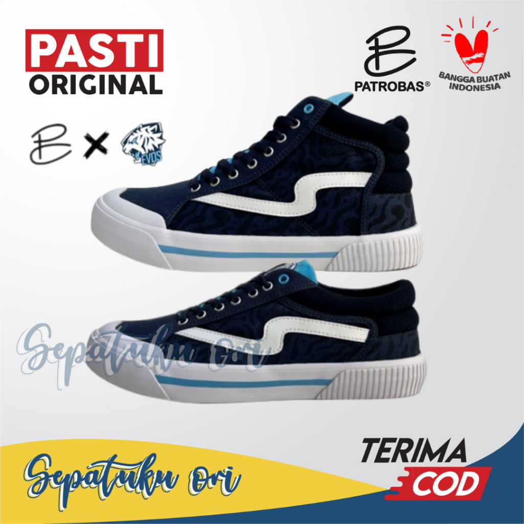 Sepatu Patrobas x Evos High Low Navy White Original | Sneakers Casual Pria Wanita Original