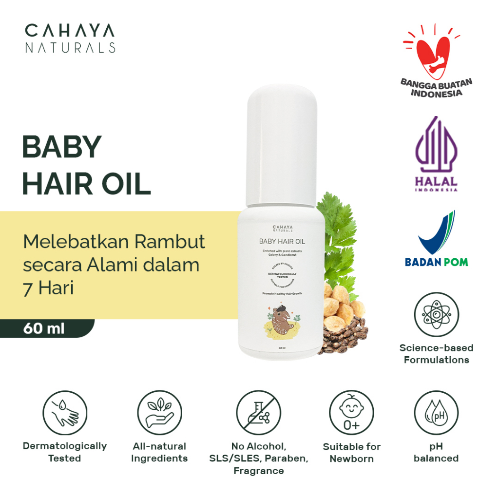 Baby Hair Growth Oil (Celery and Candlenut) 60ml Cahaya Naturals - Minyak Kemiri Penumbuh Rambut Bayi