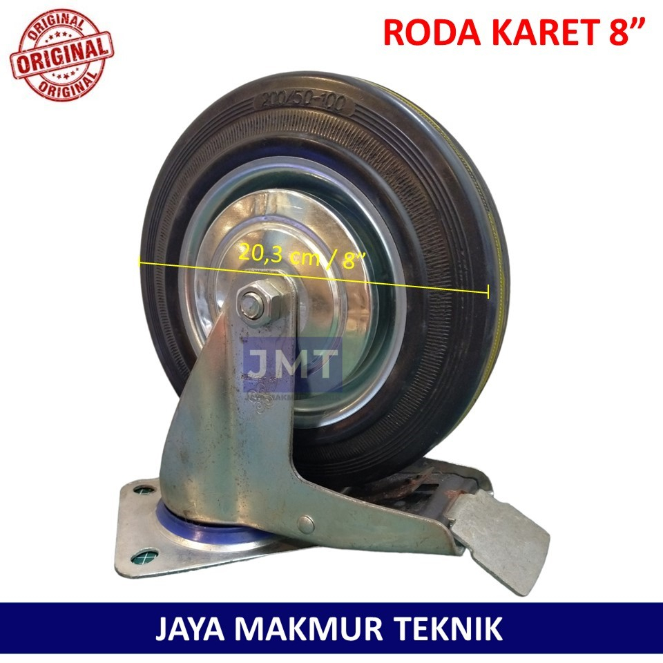 Roda Karet Hidup Rem 8" Roda Trolley 8 in Roda Troli 8 inch Original