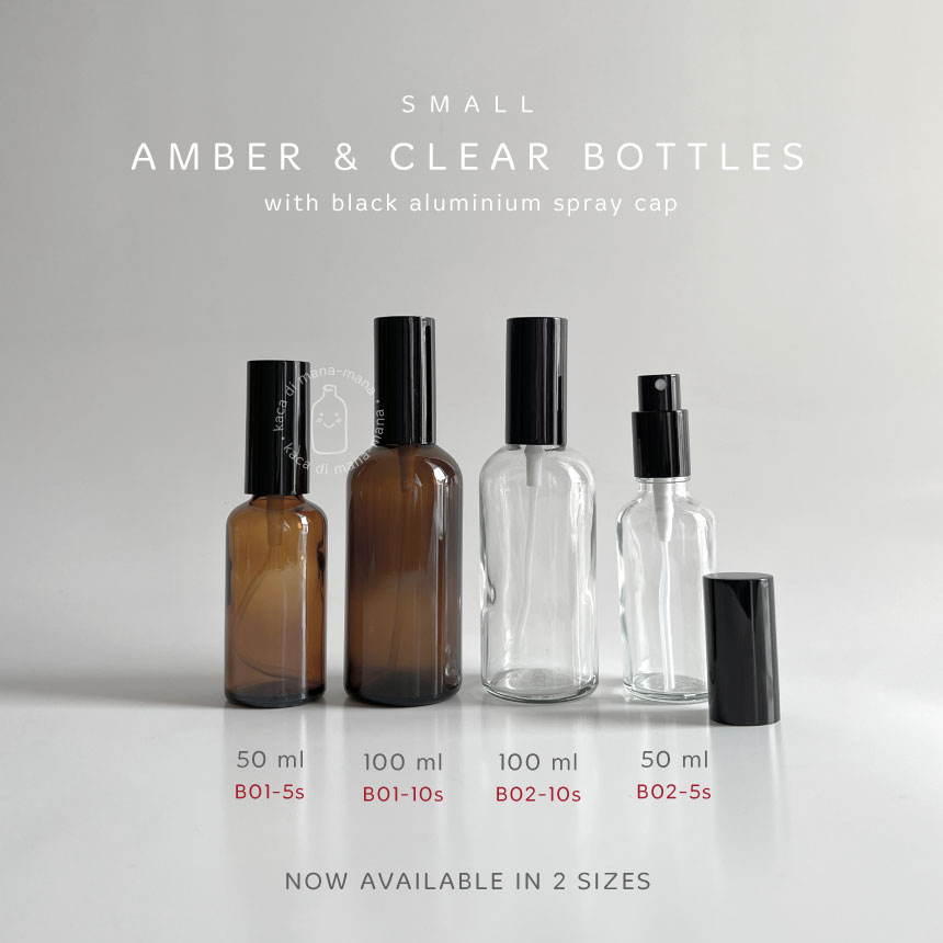 Botol kaca clear & amber 50 & 100ml | botol kaca spray | tutup hitam