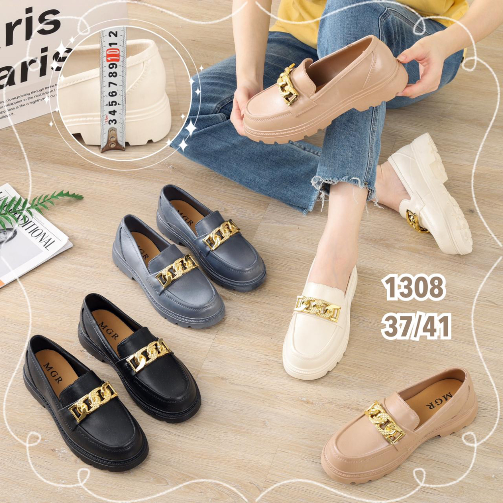 [NEW] Sepatu Selop Platform Karet Wanita Gesper Rantai Fashion Tebal Elegan Mewah Impor MGR Mokaya B