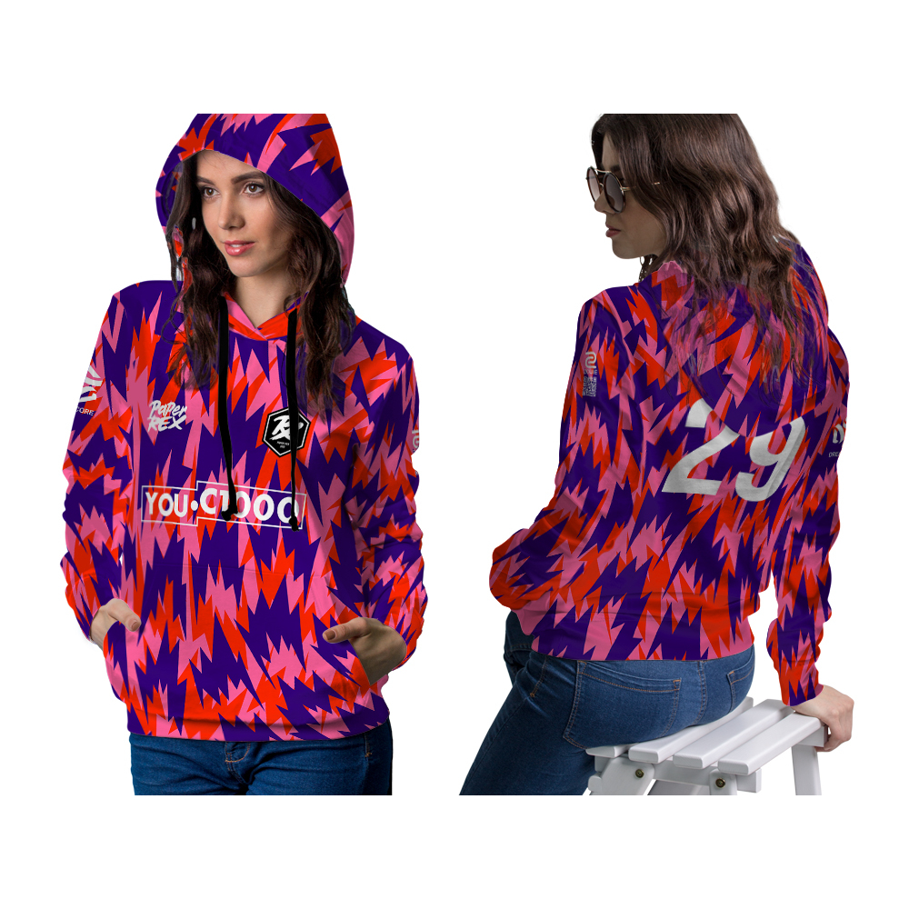 Jacket Hoodie Gaming Valorant Paper Rex Champion Full Print Pullover Wanita