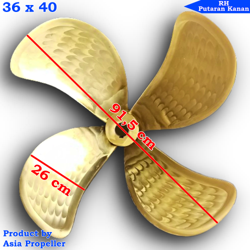 Propeller / Baling-baling kapal Kuningan ukuran 36 x 40 Putaran Kanan (RH) 4 daun | Asia Propeller