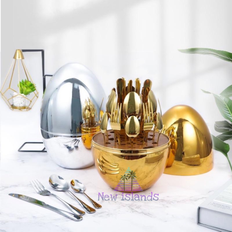 sendok makan sendok garpu set gold sendok egg spoon gold
