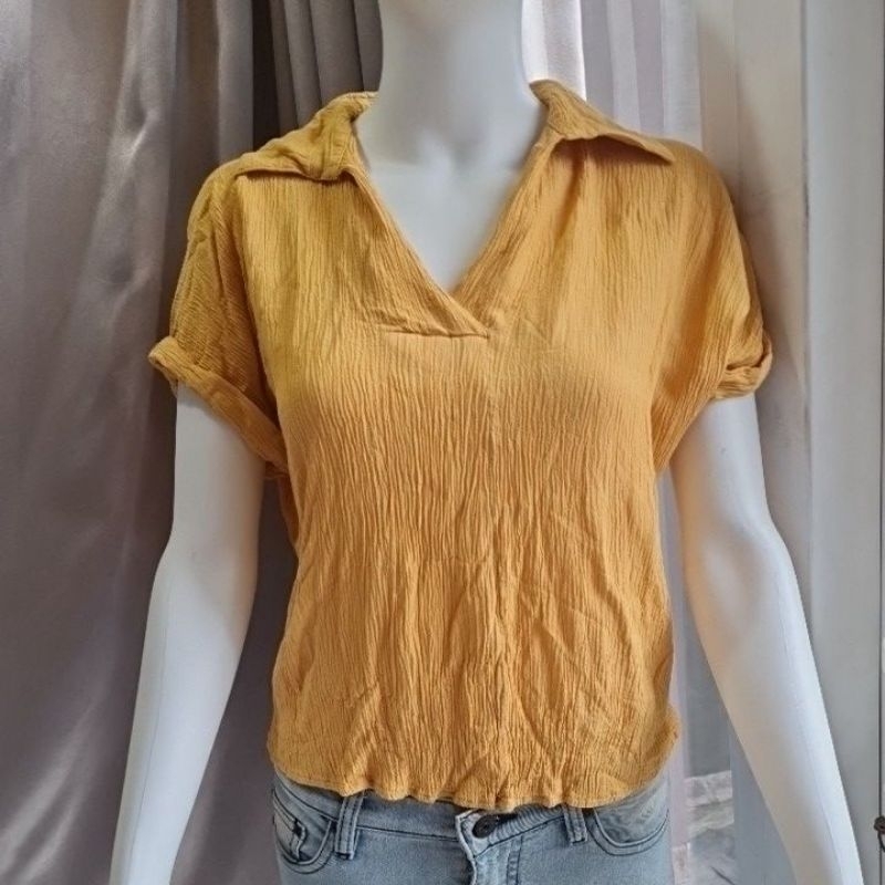 Blouse kerah wanita merk TWINKLE LP96-120, P48 warna mustard