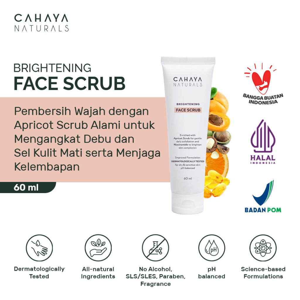 Daily Brightening Face Scrub 60ml Cahaya Naturals - Pembersih Wajah Kulit Sensitif untuk Eksfoliasi 