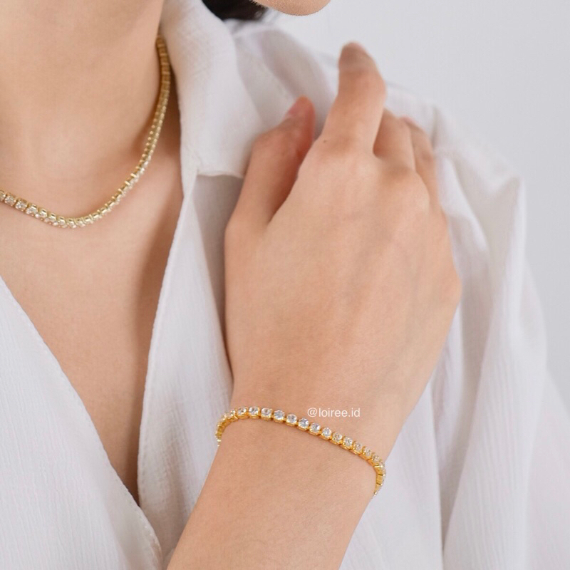 EVELYN Tennis Bracelet - Gold Plated Zirconia Tennis 3mm Bracelet - Gelang Wanita