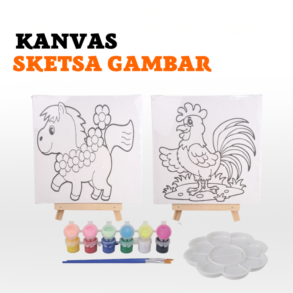 

Painting Kit Paket Lukis Canvas Sketsa Hewan 20x20cm Kanvas Melukis Anak Mewarnai Paint By Number