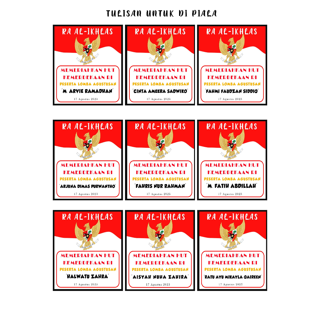 

LOGO / ID CARD / NAME TAG / TULISAN PIALA