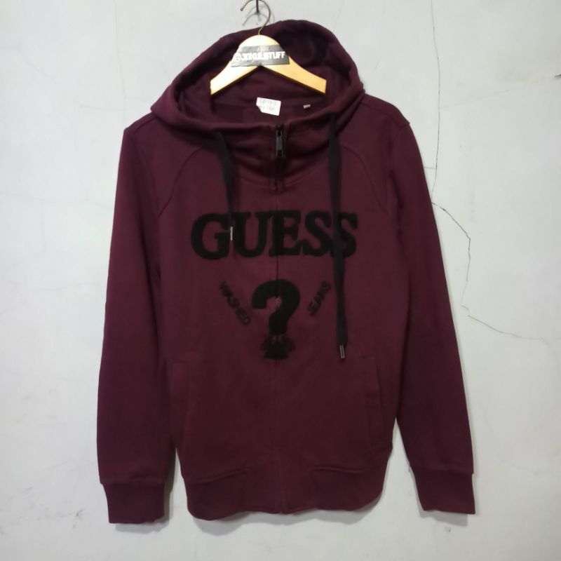 Zip Hoodie Vtg Guess Maroon Ziphoodie Vintage Merah Hati Second