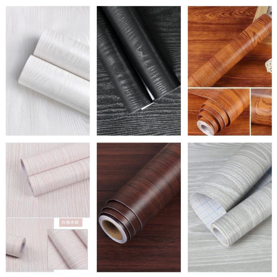 WALLPAPER DINDING UKURAN 45 cm x 10 M Motif SERAT KAYU COKLAT PUTIH ABU KREM