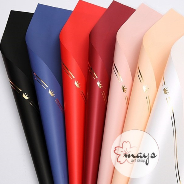 

[5 Lembar] Crown List Gold Kertas Buket Bunga Cellophane - Flower Wrapping Paper Gold List Semi Transparent Matte Garis Mahkota