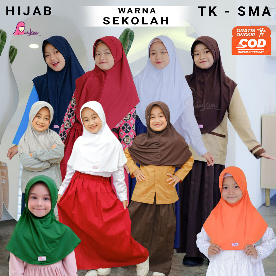 MIULAN JERSEY HIJAB WARNA ANAK SEKOLAH -PUTIH COKLAT PRAMUKA ORANGE DARK GREEN MERAH HITAM BPL M T L