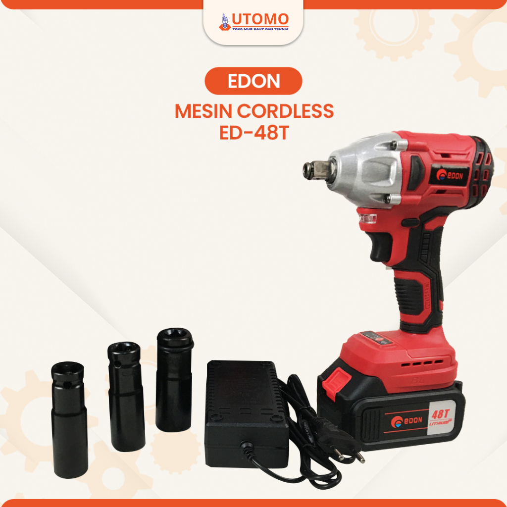 impact wrench EDON tools mesin bor 48volt brush-less cordless impact wrench drill ED-48T