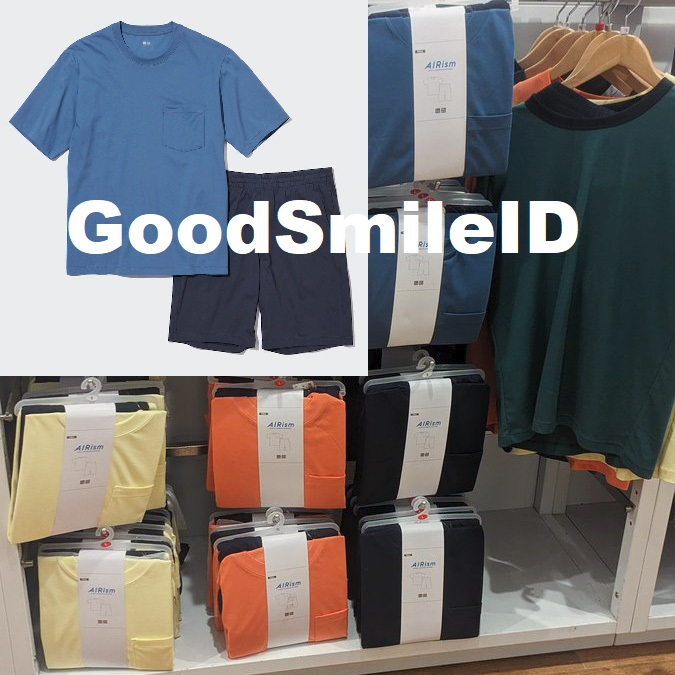 SALE READY Men AIRism Katun Set Setelan Piyama Pria Kaos Celana Lengan Pendek T-Shirt Baju Pakaian T