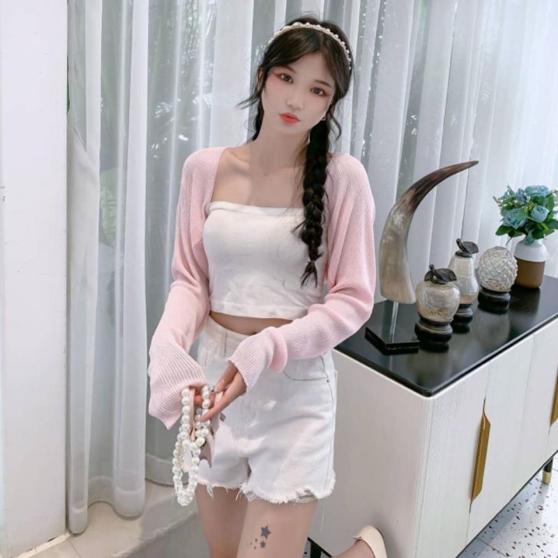 QUEEN SAKURA - Q3820B - ALMA KNIT CROP MINI CARDIGAN IMPORT - CROP CARDIGAN RAJUT CASUAL KOREA WANIT