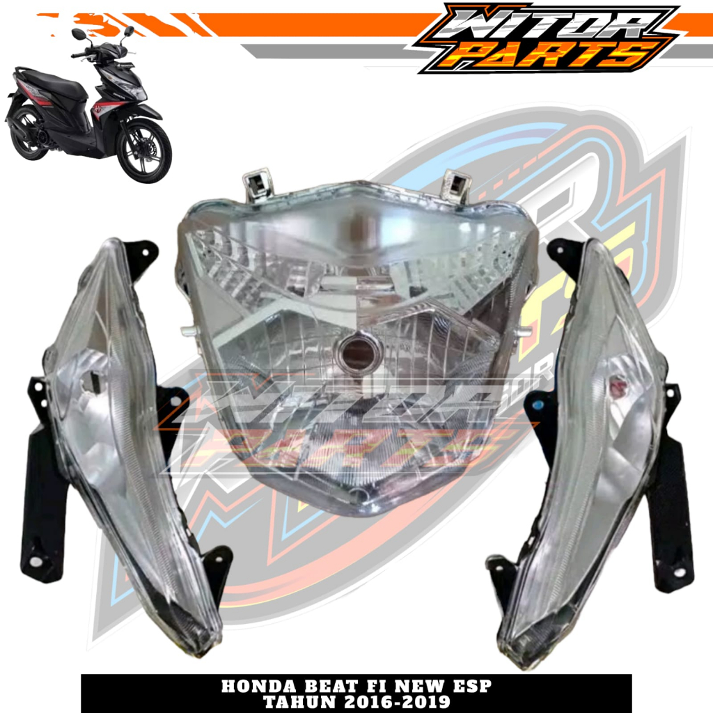 Lampu Depan Dan Sen Motor Honda Beat Fi New Esp Eco Beat Street 2016-2019 / Lampu Depan + Sein Sen Depan Honda Beat All New Esp Eco Beat Street 2016 2017 2018 2019 / Reflektor Headlamp Lampu Depan Plus Sein Sen Depan Beat New Esp Eco Beat Street 2016-2019