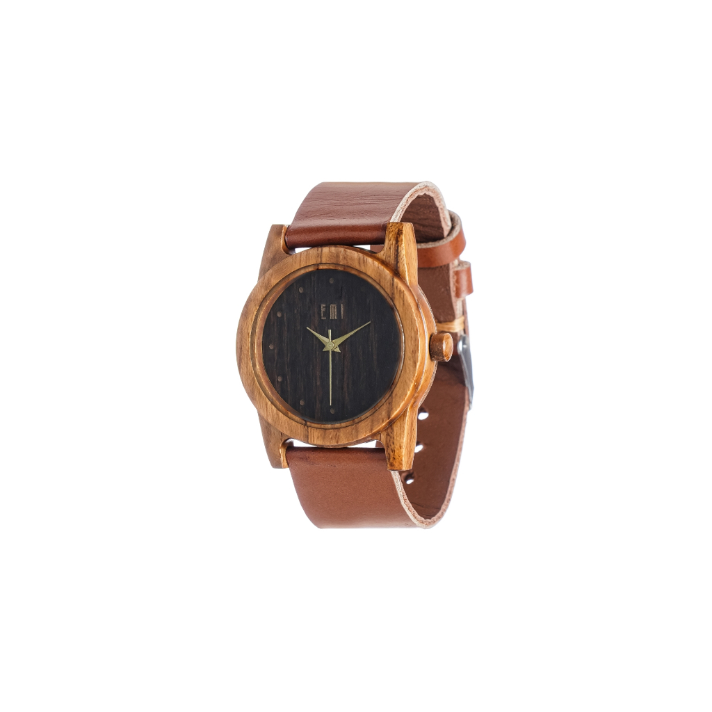 Emi Watch Jam Tangan Kayu Mini Kalpa Rosewood Dial Strap Kulit Sapi Havana