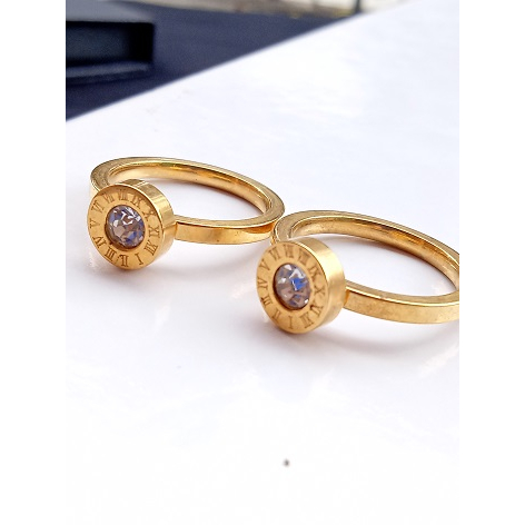 Cincin Titanium Asli Anti Karat Cantik Wanita Imitasi emas putih Bling-Bling Kekinian Couple Berlian