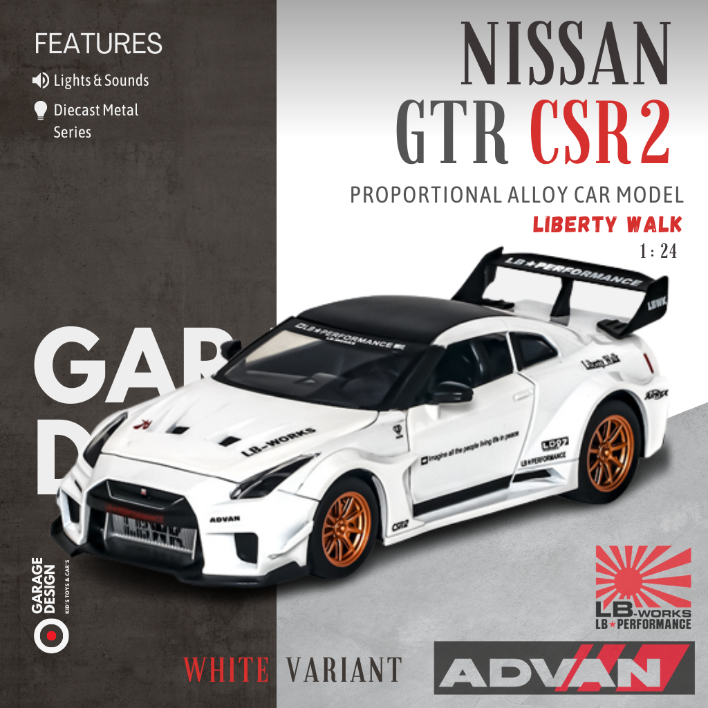 Diecast 1:24 Mobil Nissan GTR R35 Liberty Walk CSR2 LBWK - Nissan GTR 1:24 1:32 Pajangan Miniatur