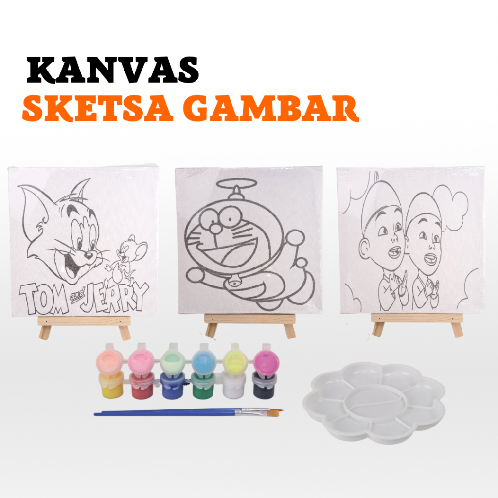 

Painting Kit Paket Lukis Canvas Sketsa Kartun 20x20cm Kanvas Melukis Anak Mewarnai Paint By Number