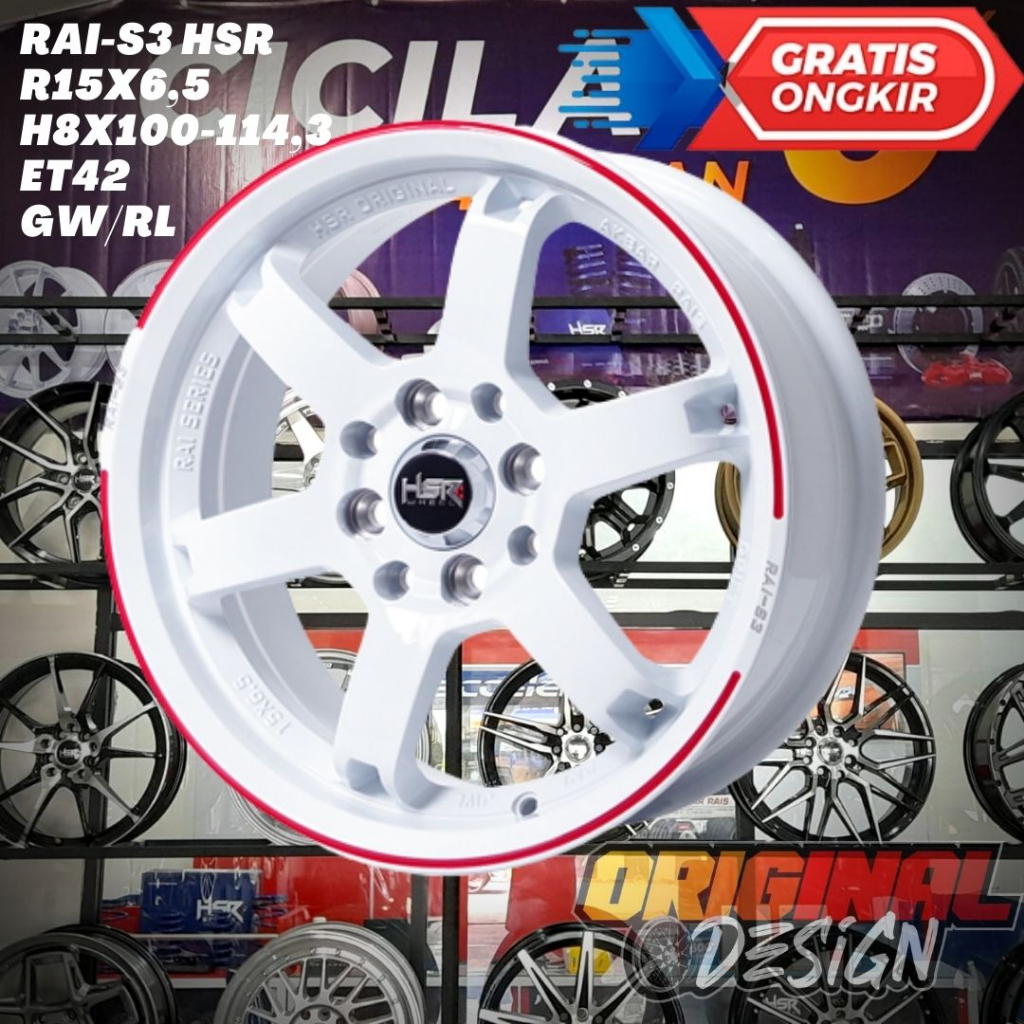 Velg Mobil Ring 15 HSR RAI S3 R15 Lebar 6,5 Lobang 4 ET42 WHITE / PUTIH