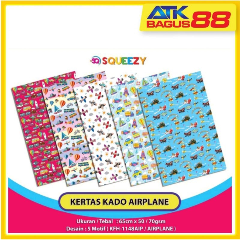 

10 Pcs Kertas Kado Squeezy Air Plane/Kertas Kado Squeezy Murah