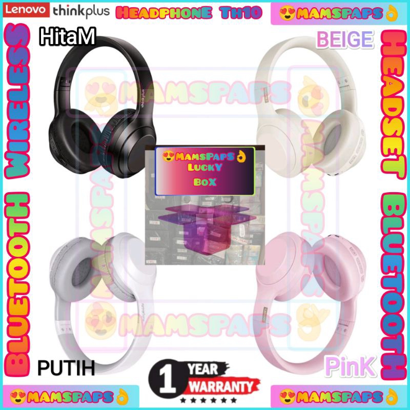 HEADPHONE LENOVO TH10 +STICKER CUTE WIRELESS HEADSET BLUETOOTH + CABLE AUX