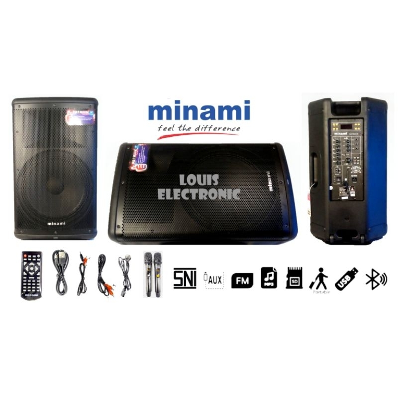 Speaker Portable MINAMI PARTYBOX PB390 PREMIUM 2 Mic UHF Metal PREMIUM ORIGINAL