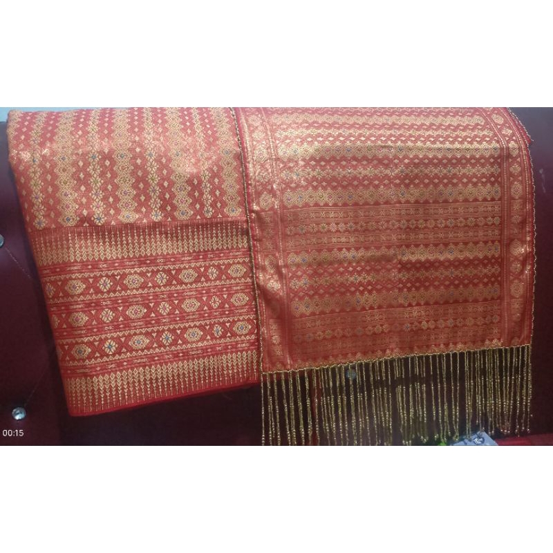 songket palembang merah gold