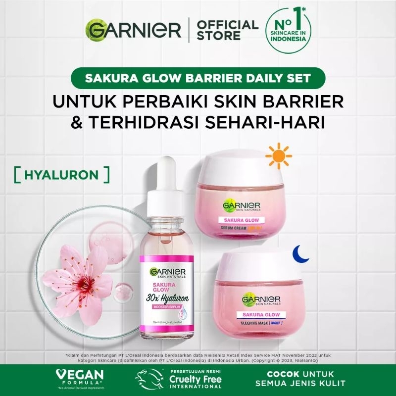 Garnier Sakura Glow Serum, krim siang & malam