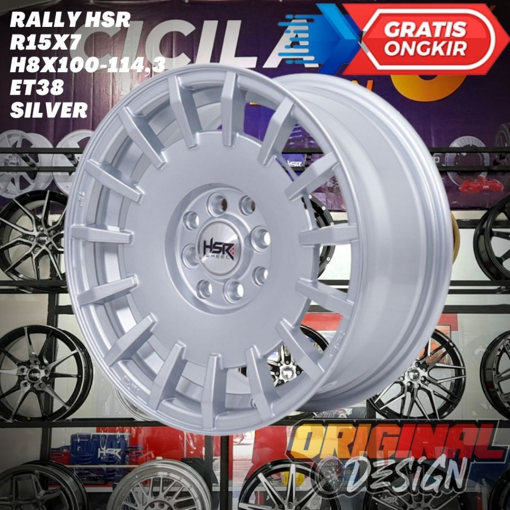 Velg Mobil Ring 15 HSR RALLY R15 Lebar 7 Lobang 4 ET38 SILVER TERMURAH