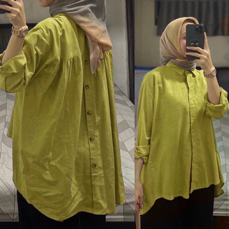Rika much button top/Rika top blouse linen/kemeja wanita kancing belakang/atasan wanita terbaru