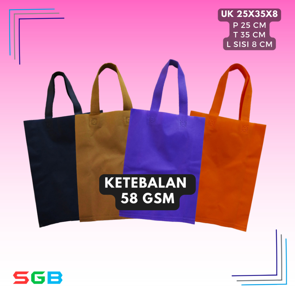 

SUPER ECO 58GSM Spunbond tali uk 25x35x8 harga per lusin / Goodie Bag