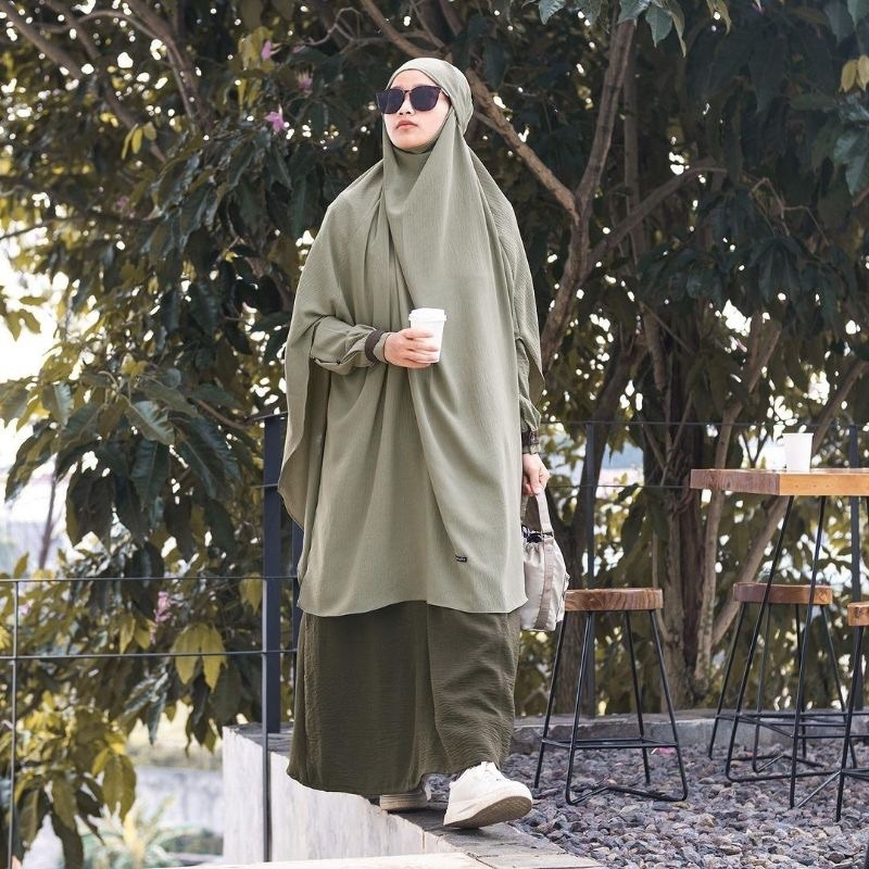 hijab alila set hanara gamis crinkle set french khimar