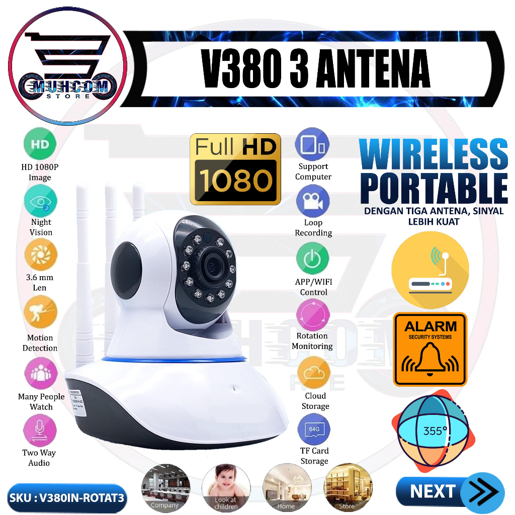 Smart IP Camera CCTV V380 Pro Robot Cam Wifi Kamera Mini Wireless 3 Antena Baby Kamera Monitor 360 R