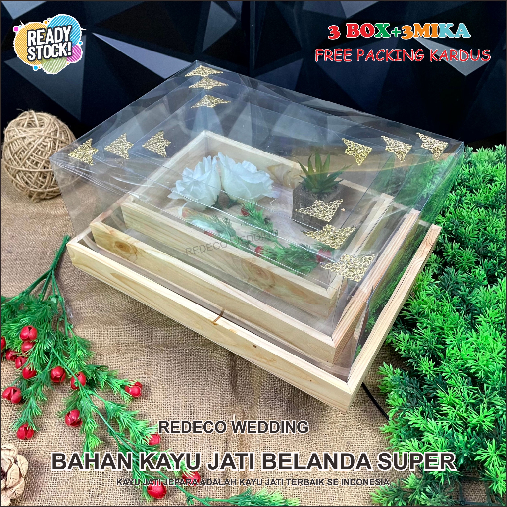 

Hantaran Pernikahan tempat seserahan Kotak Kado Pernikahan Full Mika Isi 3Rustic Berliant Kekinian