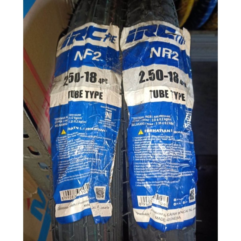 PAKET BAN LUAR MOTOR MERK IRC UKURAN 250-18 NF 2 DAN 250-18 NR 2 TUBETYPE ATAU NON TUBELESS RING 18