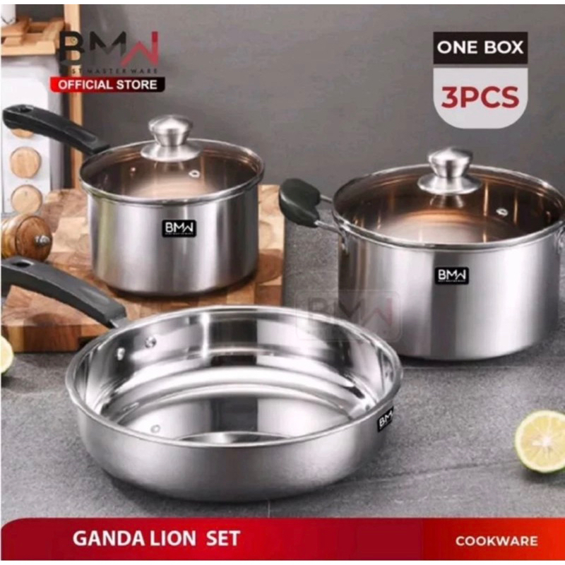 panci set stainless steel isi 3pcs / wajan panci BMW gandalion set stainless isi 3pcs / saucepan BMW