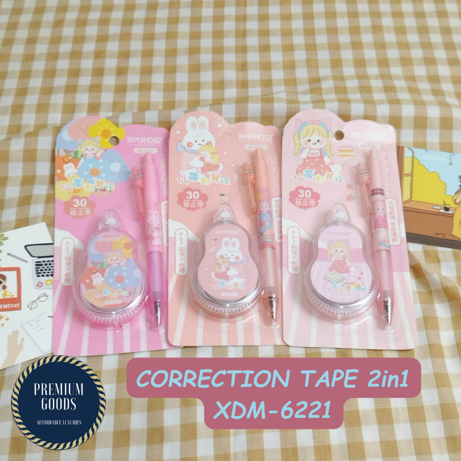 

PAKET CORRECTION TAPE + PEN CETEK RABBIT GIRL PINK 2 IN 1 XDM-6221 / TIP EX TIPEX GULUNG DAN PULPEN PENA BOLPEN