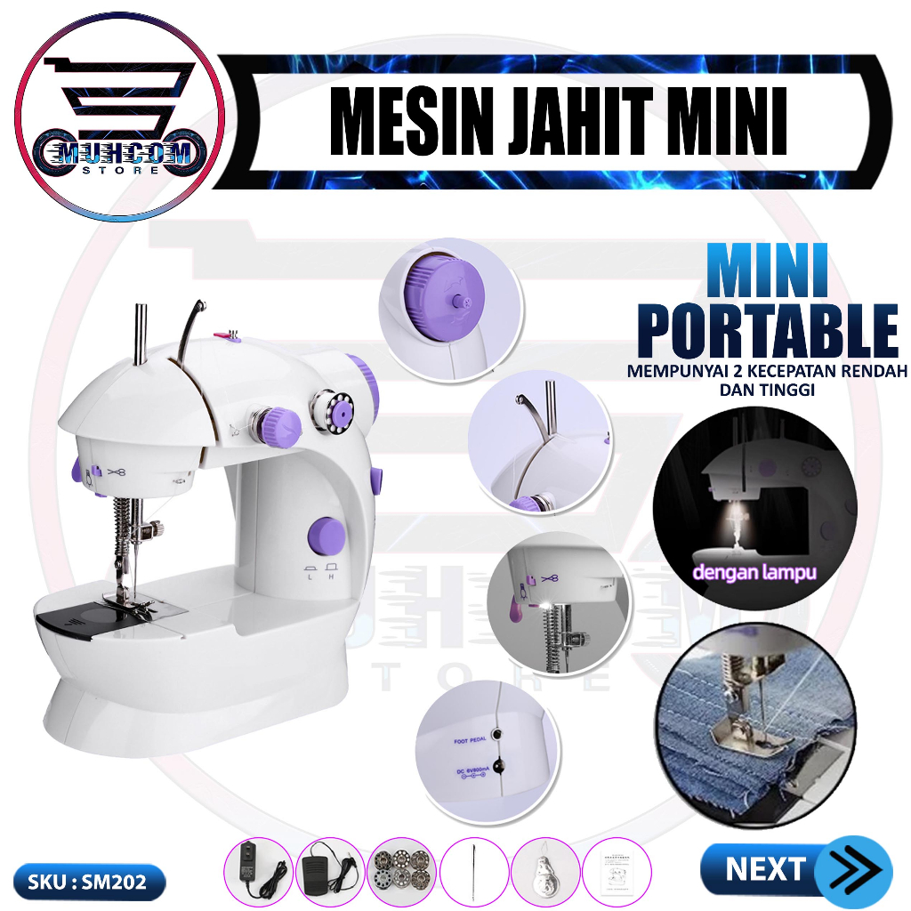 Mesin Jahit Listrik Mini Portable SM202 Sewing Machine Alat Jahit Pakaian Baju Aksesoris Perlengkapa
