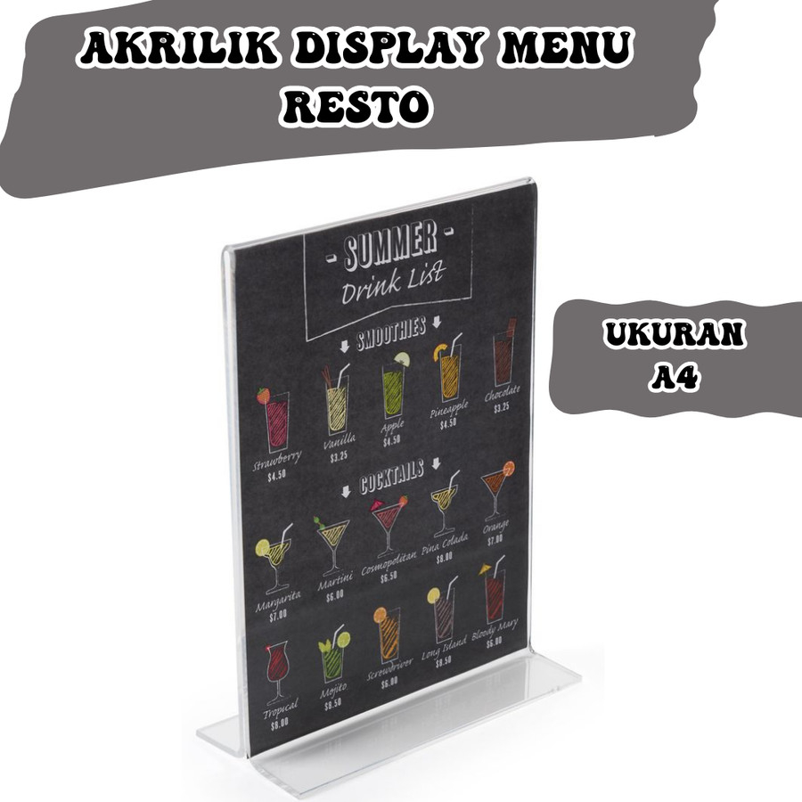 Display Akrilik Menu Resto CUSTOM Ukuran A4