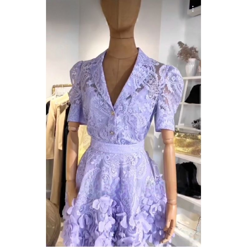 floral ruffle 3d textured dress lilac violet ungu lavender shirt dress cute korean korea lace brukat