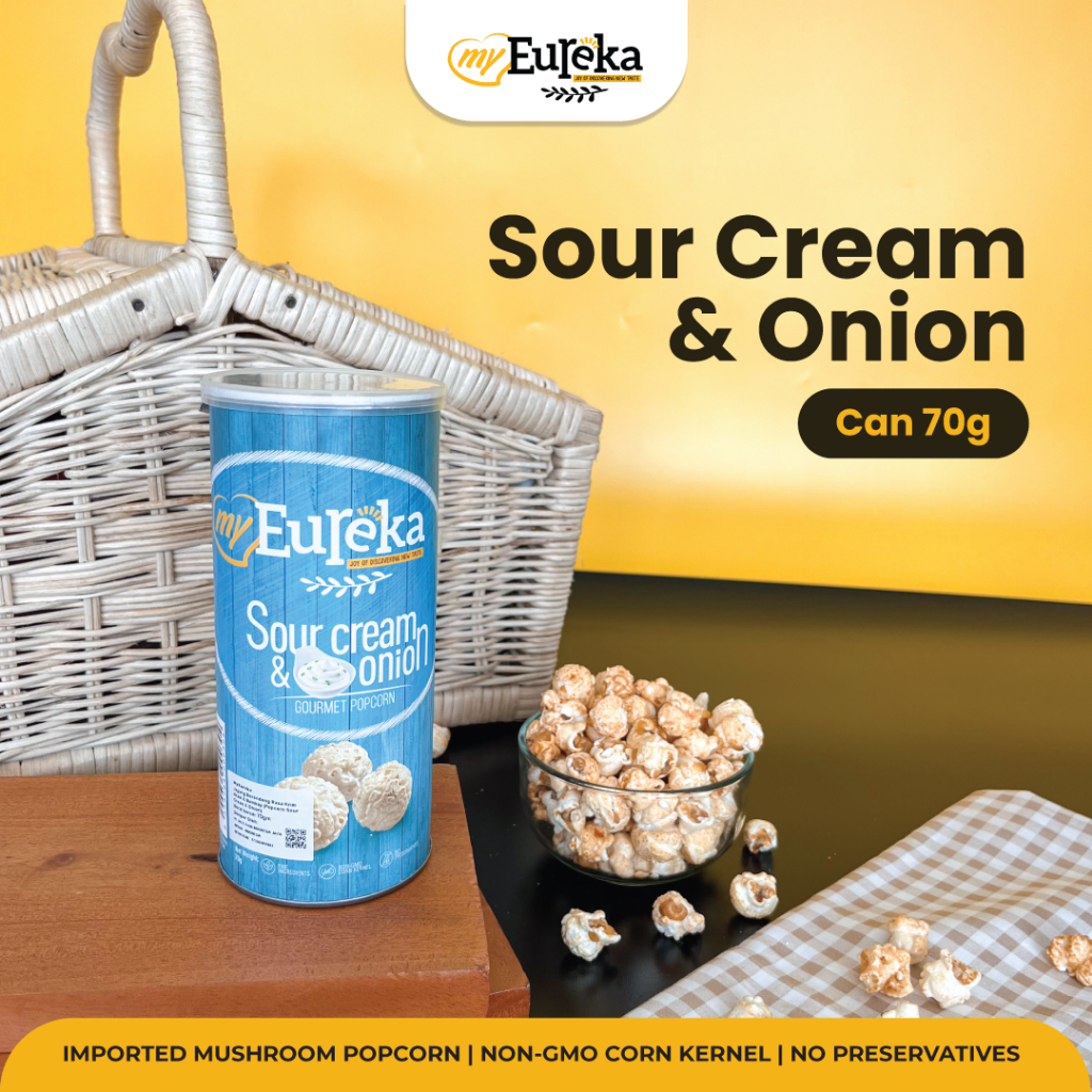 Eureka Popcorn Sour Cream & Onion Can 70g | Snack Cemilan Impor