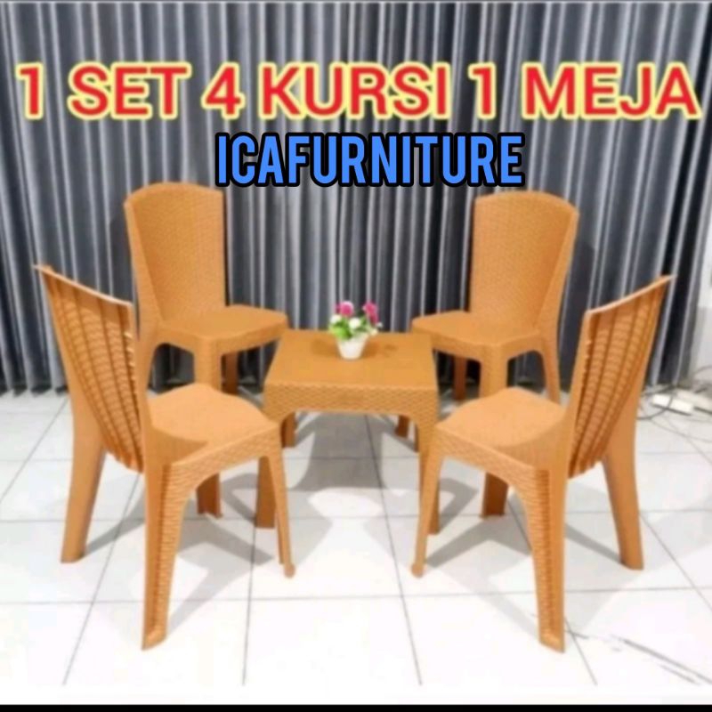 1 SET KURSI TERAS 4 KURSI PLASTIK SANDARAN 1 MEJA TERAS APOLLYSTAR