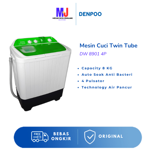 Mesin Cuci 2 Tabung 8 Kg Denpoo Low watt - DW 8901