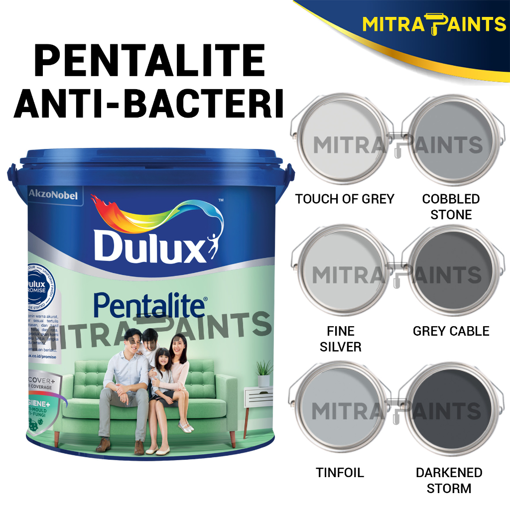 CAT TEMBOK DULUX PENTALITE ANTI BACTERI 2,5 LITER / TOUCH OF GREY / FINE SILVER / TINFOIL / COBBLED 