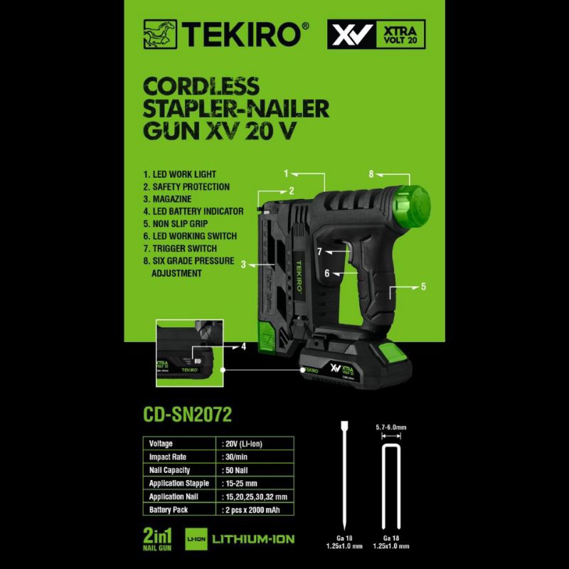 

TEKIRO Staples Tembak Elektrik 20V-Cordless Stapler-Nailer Gun XV 20V