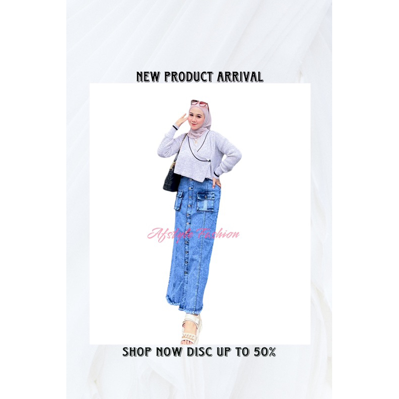 Rok Cargo jumbo wanita panjang Rok jeans cargo model kekinian Rok span cargo