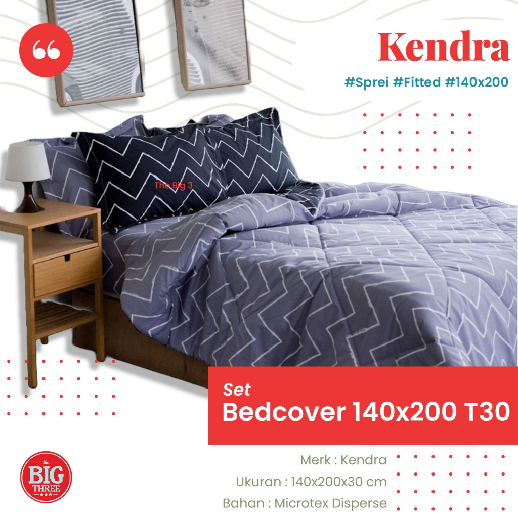 THEBIG3 Kendra Set Bedcover 140x200 Tinggi 30 cm Motif Microtex Lebih Cepat Kering Lembut Halus Awet